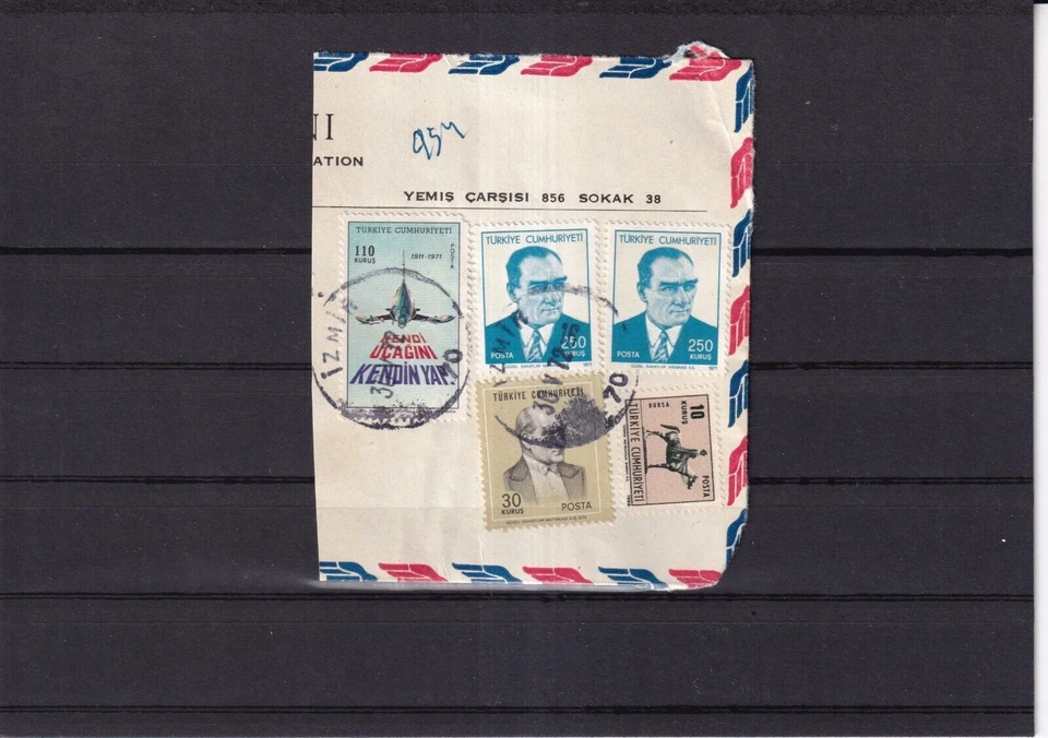 SA41a Turkey, Izmir 1972 Kemal Ataturk, Airplane fragment of Air Mail cover - Image 1 of 1