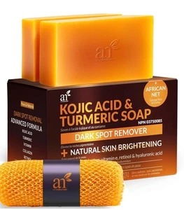 Kojic Acid Soap + African Net Sponge (2 pack X 142g Turmeric bars) Sealed - Picture 1 of 12