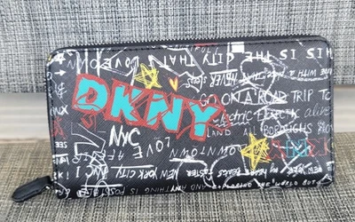 DKNY Black Faux Leather Vela Graffiti Print Large Zip Around Wallet - Excellent - Image 1 of 4