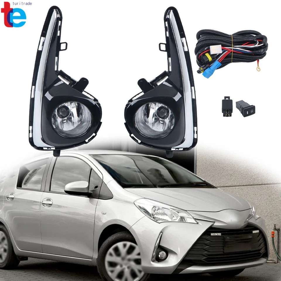 For Toyota Yaris Hatchback 2018 2019 2020 Fog Lights Pair Lamps w/Chrome Bezel - Image 1 of 4