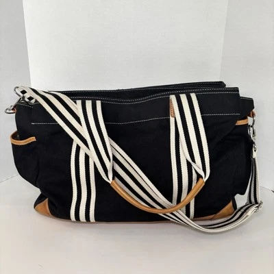 Pottery Barn Kids Classic Weekender Diaper Bag Black Canvas, Cream & Leather - Image 1 of 4