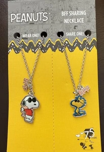 Peanuts Snoopy Woodstock Best Friends BFF Necklace Set of 2 75th Anniversary - Picture 1 of 4