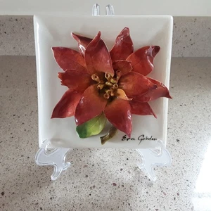 Azulejo de cerámica Eva Gordon Poinsettia 6" x 6" cerámica 3D firmada - Imagen 1 de 8