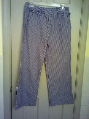 Ladies Larry Levine Pants, Size 10P. Navy/White Stripes. Zip, pockets. - Image 1 of 2