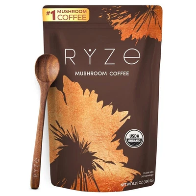 RYZE Organic Mushroom Coffee | 30 Servings | Energy & Focus Boost | Pack of 1