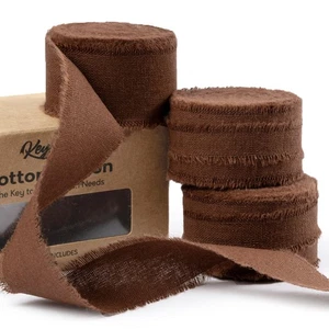 Nastro marrone 1 pollice x 15 iarde sfilacciato frange tessuto cotone, confezione regalo matrimonio - Foto 1 di 7