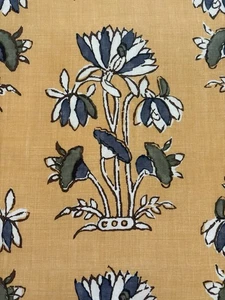 THIBAUT "LILY FLOWER/Harvest Gold" Indienne Floral sprig-linen-$270-50"W x 80"L - Picture 1 of 11
