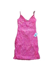 Nwt B. Darlin Hot Pink Sequined Sleeveless Backless Mini Bodycon Dress Size 8 - Picture 1 of 6