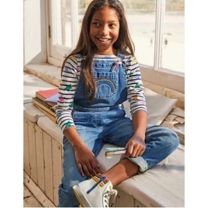 Boden 9-10 rainbow overalls denim jean girls mini school one piece romper - Picture 1 of 8