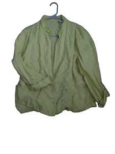 Chicos Woman 3/XL Jacket 100 Linen Chartreuse Three Button Casual Lightweight - Picture 1 of 6