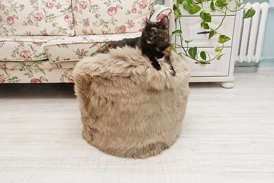 Genuine Sheepskin Footstool Home Office Comfort Furry Ottoman New House Gift She - Image 1 of 4