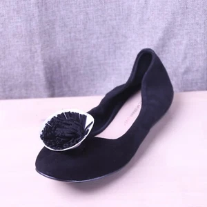 Isaac Mizrahi Ballet Flats Womens 9.5M Black Suede Fringe Pom Pom NEW W/O TAGS - Picture 1 of 12