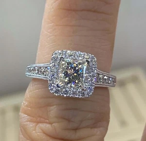 2Ct Lab Created Princess Diamond Halo Engagement Ring 14K White Gold Finish - Picture 1 of 5