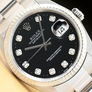 MENS ROLEX DATEJUST 16234 BLACK DIAMOND DIAL 18K WHITE GOLD & STEEL WATCH - Picture 1 of 8