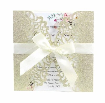 Tarjeta de cumpleaños de boda de invitación recortada con láser de papel brillante 50/100 piezas Foto 1 de 4