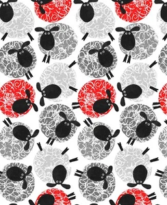 Fabric 100% Cotton Timeless Treasures C7861 Sheep Circles White 1/2 metre - Picture 1 of 2