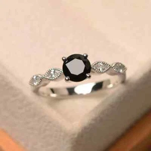 2Ct Round Cut Lab Created Black Diamond Wedding Ring In 14k White Gold Finish - Picture 1 of 10
