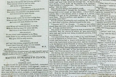 1841 THE NEW-YORKER Feb 6 Charles Dickens MASTER HUMPHREY'S CLOCK 1st American - Image 1 of 4