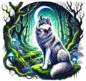 4" - UV DTF Transfer Vinyl Aufkleber - Aquarell Wald Mond Wolf - Decal - Bild 1 von 1