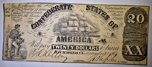 1861 $20 CONFEDERATE T-18 CSA NOTE ~ NICE VF! - Picture 1 of 2