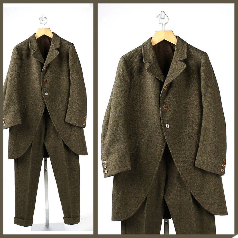 Jaqueta masculina tailcoat terno entalhe lapela três botões mistura de lã verde smoking calça - Imagem 1 de 4