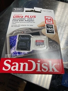 SANDISK SDSQUBC-064G-AT61A Ultra PLUS 64GB microSDXC UHS-I Speed Up to 150MB/s - Picture 1 of 1