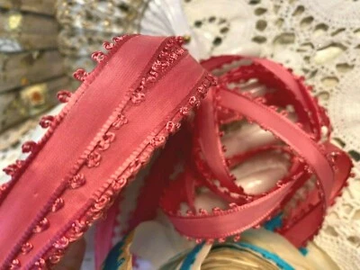 Cinta de rayón vintage picot 3/8" borde tafetán 1 yarda hecha en Francia Foto 1 de 3