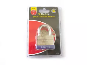 PADLOCK STERLING 50MM LAMINATED STEEL & HARDENED SHACKLE - STER/50mm - Picture 1 of 4