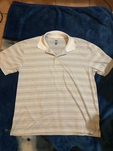 New PGA Tour Golf Polo Shirt 2XL White Striped *Nice* Short Sleeve Pearl Buttons - Picture 1 of 7