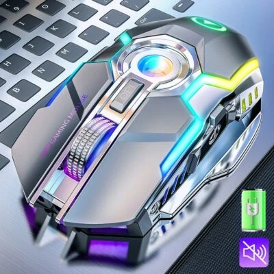 Souris de jeu silencieuse sans fil Rechargeable 2.4G 1600 DPI 7 boutons LED USB  - Image 1 of 4