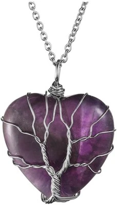 Collana ciondolo cuore vera ametista GARANZIA albero della vita argento NUOVA - Immagine 1 di 4