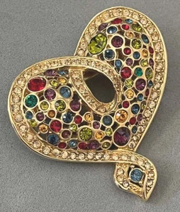 Rare ST. JOHN Colorful Jeweled Rhinestone Artistic Heart Shape Pin Brooch Mint - Picture 1 of 5