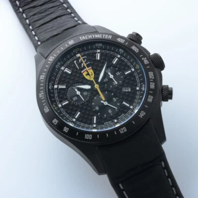 Ferrari Date Watch Black PVD Chronograph Not Running - image 1 of 4