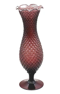 Vintage Hobnail Diamond Pattern Amethyst SKINNY VASE Swirled Stem Ruffled Edge - Picture 1 of 12