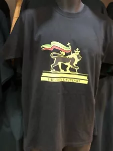 THE LION OF JUDAH RED GOLD GREEN RASTA ROOTS BLACK T SHIRT EXCLUSIVE LTD DESIGN - Picture 1 of 2