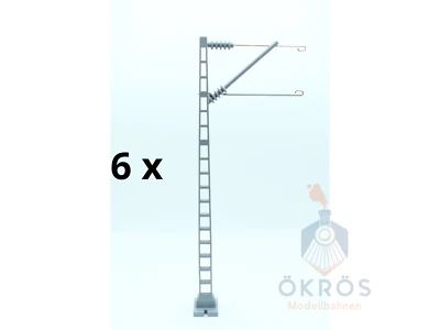 6 x Hobbex Gartenbahn Streckenmast DB, DR, MÁV Ausführung mit Ausleger, 2m/G, BS