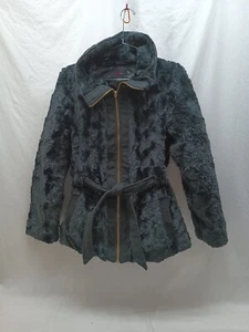 IZ Byer Girl's Coat Jacket SZ XL(16) Dress Winter Reversible Zip Black Faux Fur - Picture 1 of 13