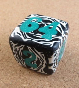 Jena's Handmade Backgammon Doubling Cube Teal Black Wht Zebra One of A Kind #266 - Picture 1 of 11