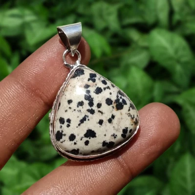 Compra colgante de piedras preciosas de jaspe dálmata natural enchapado en plata de ley 925 joyas Foto 1 de 4