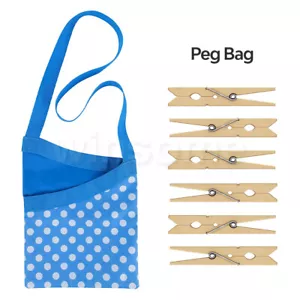 Shoulder Peg Bag Polka Dot Blue Waterproof Laundry Airer Holder, 24 Wooden Pegs - Picture 1 of 14