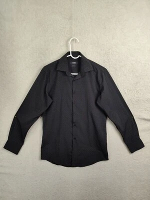 Jones New York Men Shirt Small Black Printed Poly B Long Sleeve Button Down Slim - Image 1 of 4