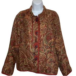 VTG Flashback Jacket Women's Sz M Paisley Tapestry Cool Buttons Boho Red Brown - Picture 1 of 13