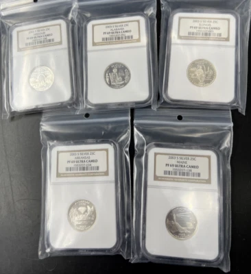 2003 S Silver Quarter 5 Coin Set NGC PF69 UCAM Brown Label Holders - Image 1 of 4