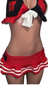 DC comics Harley Quinn Costume Ruffles halter Bikini Costume set NWTS Padded Bow - Picture 1 of 5