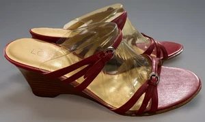 Ann Taylor Loft Slide Wedge Heels Sandals Buckle Strappy Size 8 M - Picture 1 of 12