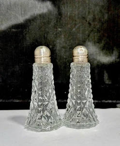 Vintage Zierliche Kristallglas Salz & Pfefferstreuer .925 Sterlingsilber Top Caps - Bild 1 von 6