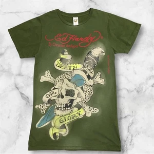 Y2K USA Made Vintage T-Shirt Skull Eagle Rhinestone Grunge Green Graphic Tee - Picture 1 of 8
