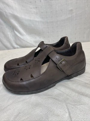Footprints by Birkenstock T Strap Mary Jane Shoes Brown Leather 39 US 8 Flowers - Image 1 of 4