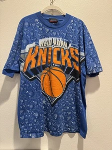 VINTAGE KNICKS WATER DROPS SHIRT XL blue new york kith starter ewing aop - Picture 1 of 3