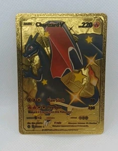 Tarjeta de arte de ventilador de lámina de metal dorado Charizard V 220 HP 079/073 Pokémon - Imagen 1 de 6